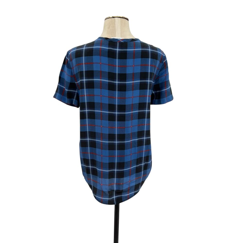 Equipment Riley Plaid Top Blouse Short Sleeve Check Plaid Silk Blue Size XS - Picture 7 of 10